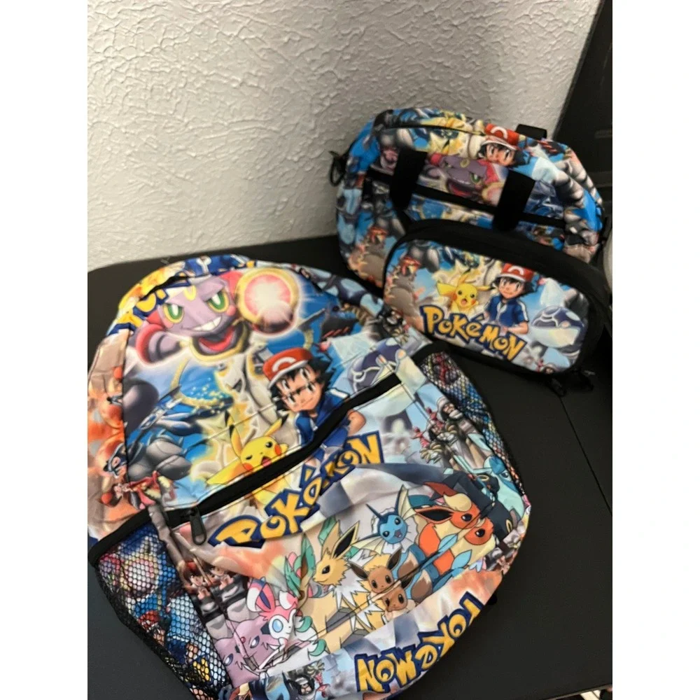 Pokemon 3pc Backpack Set Ash Pikachu Insulated Lunch Bag Pencil Case Multicolor